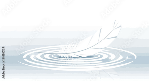 Serene feather resting upon the water surface, creating subtle concentric rings, embodying