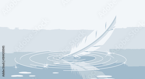 Gentle Touch: Feather on Water Creating Subtle Ripples with Minimalist Charm