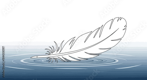 Feather lightly touching the water's surface, creating gentle ripples in a serene setting