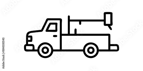 Outline of pickup truck with ladder rack on white background  