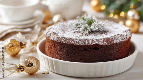 Chocolate cake decorated with powdered sugar for festive celebration  