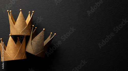 Epiphany. Three decorative crowns on dark background for celebrations  