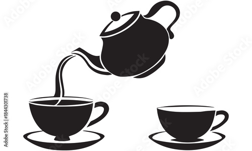Teapot and Teacup Vector Set – Tea Time Silhouettes, Coffee Cup Icons, and Kettle Illustrations for Café Design .