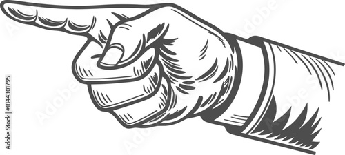 Vintage pointing hand illustration symbolizing direction, attention, and instructional guidance concepts.