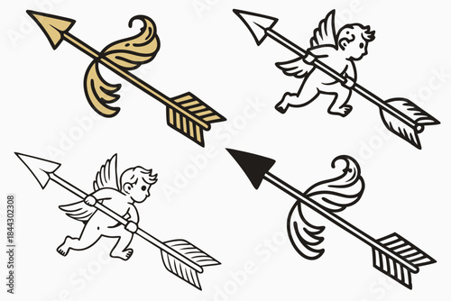 cupid arrow icons in different styles from elegant