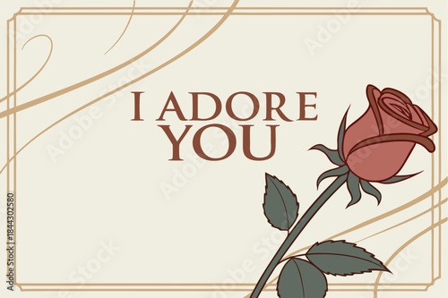 elegant i adore you card with a single red rose
