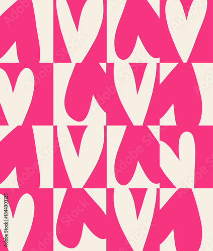 A red seamless pattern with hearts in a chaotic composition for Valentine's Day. Love, emotions, confession, happiness, joy, feelings. Lots of hearts. Seamless pattern for textiles, gift wrapping.