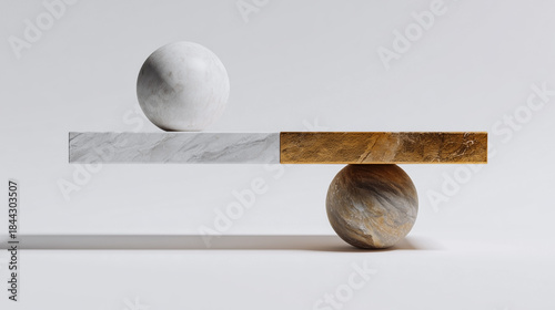 Two balls are on a table, one is white and the other is grey