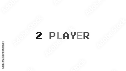 2 Player Pixel Text on White Background. Retro Arcade Multiplayer Mode