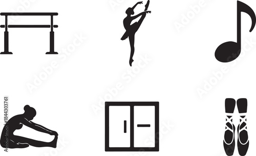 Ballet and Dance Themed Black and White Icons symbol barre
