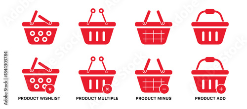 Shopping Basket Product Add Plus Minus Multiple Wishlist Editable Action Icons Set for UI and Digital Vector