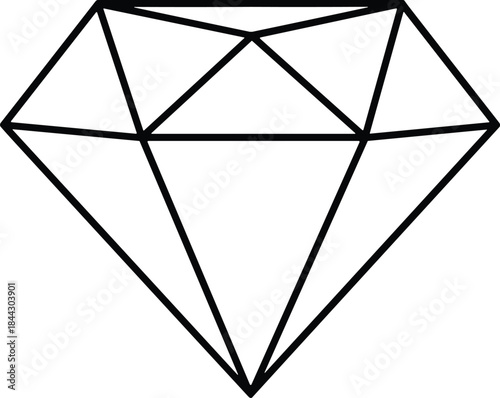 Simple black line art crystal shape depicting a brilliant cut stone, ideal for use in digital media, fashion design, finance, investment, and abstract geometric patterns.
