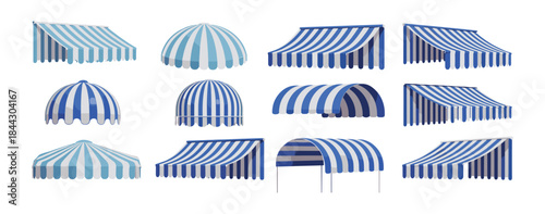 Collection of Striped Awnings and Canopies Keywords: awning, canopy, blue, white, striped