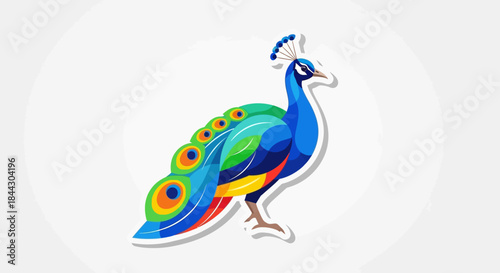 Stylized vibrant peacock illustration with geometric shapes and a modern aesthetic