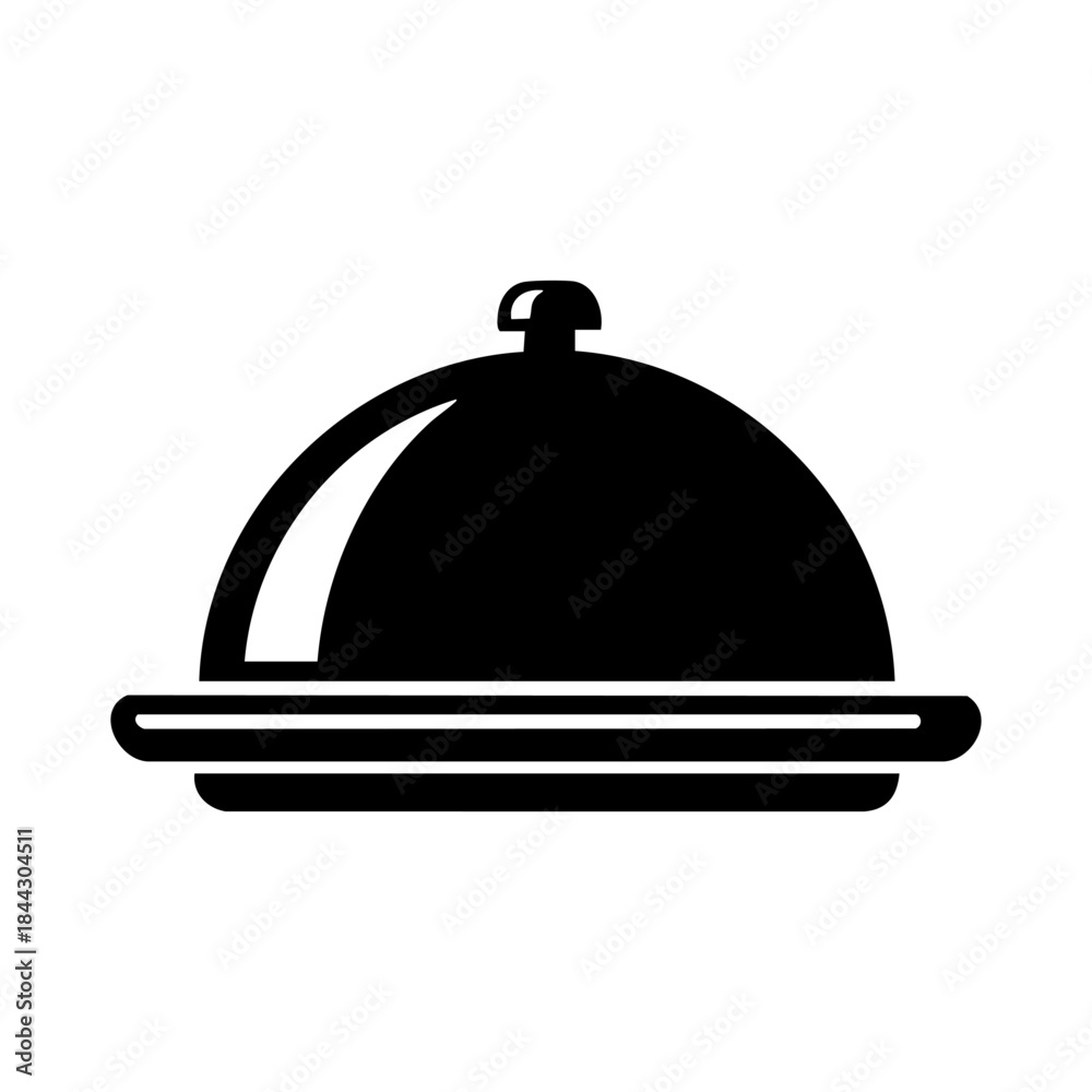 Obraz premium Restaurant food dome cloche serving tray silhouette icon 
