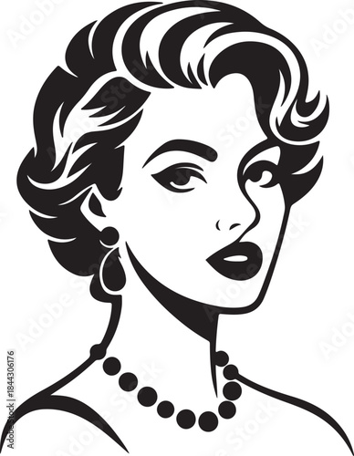 Elegant vintage woman portrait with a classic hairstyle and pearl necklace