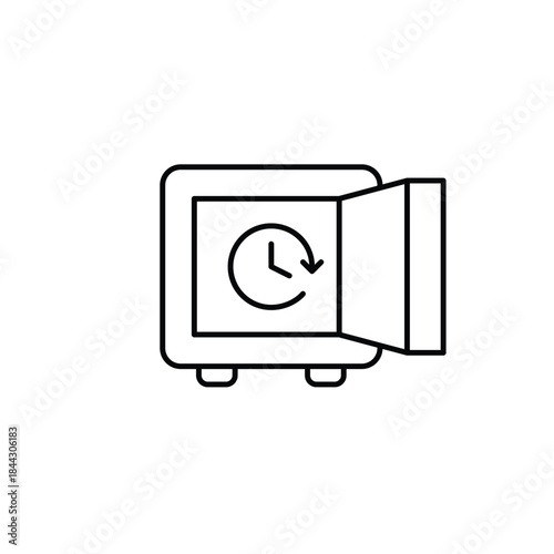 Vault and clock. Secure savings, timed accounts. Pixel perfect, editable stroke vector icon