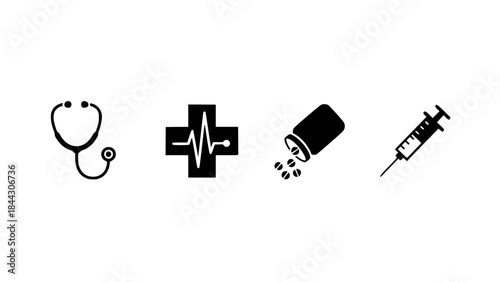 medical symbols icon set minimal black and white