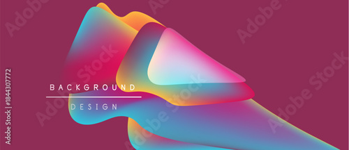 Abstract fluid shapes overlap, creating vibrant color gradients. Background features text background design. Modern aesthetic, bold presentation.