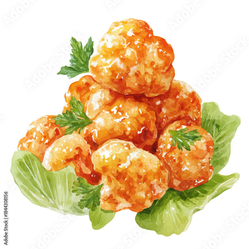 Cauliflower Wings in watercolor style, vector illustration, isolated on white background.