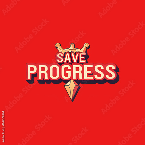 Save Progress Gaming Emblem with Golden Crown and Gem