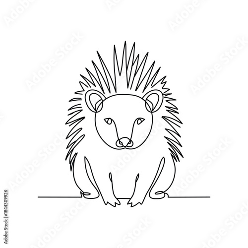 Cute Hedgehog Sitting Front View. Animal Sketch. Line drawing. Line art. Illustration