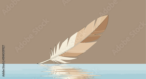 Serene feather resting gracefully above tranquil water reflecting its delicate form