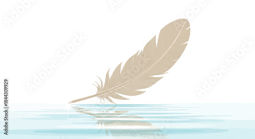Feather floating softly on calm water creating a sense of tranquility and gentle movement through