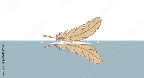 Gentle feather reflection on tranquil water representing serenity and peace