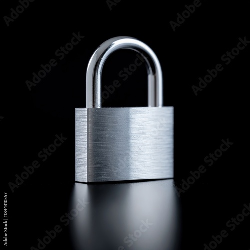 A Close-Up Metallic Padlock, Symbolizing Security and Protection on a Reflective Surface