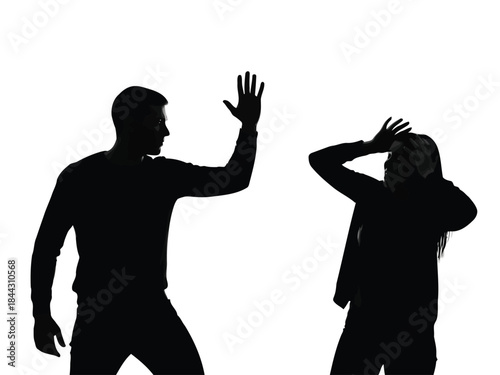 Silhouettes of man and woman in a defensive posture