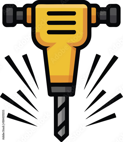 Black and yellow electric drill with a set of screwdriver bits and a steel wrench on a white background for construction and repair work