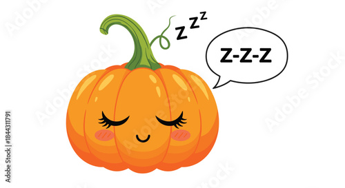 A cute and sleepy kawaii pumpkin character with a "Z-Z-Z" speech bubble, perfect for autumn, Halloween, or Thanksgiving themes.
