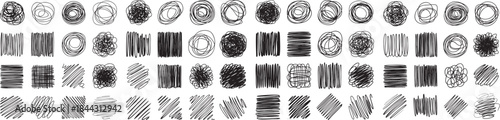 hand drawn scribble shapes and sketch lines texture set isolated