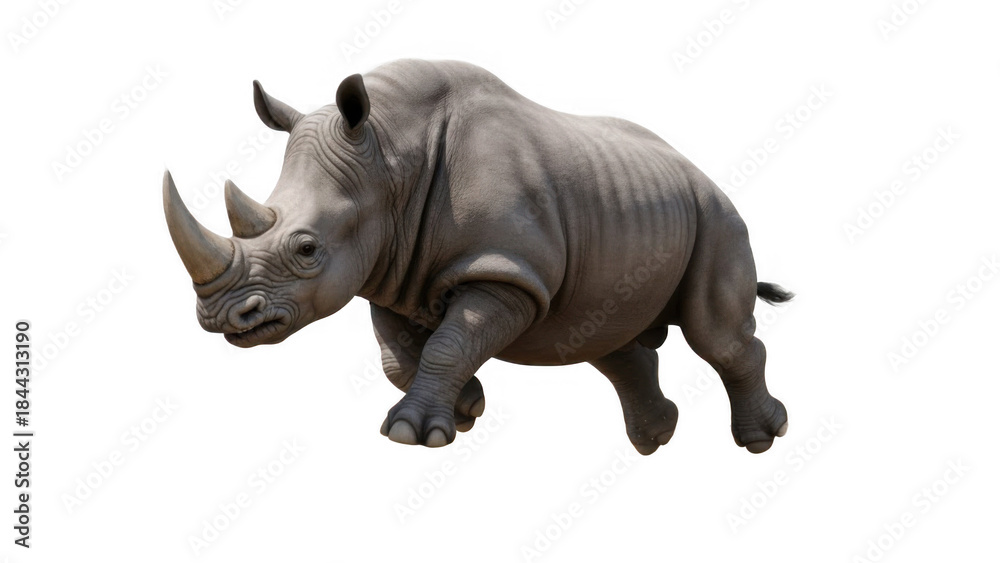 Fototapeta premium Rhinoceros Standing Side View,Detailed rhinoceros illustration isolated on white background