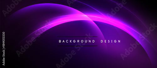 Abstract purple glow. Smooth curves create dynamic visual effect. Text reads background design. Dark backdrop enhances luminosity.