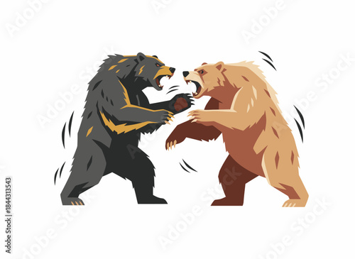 Dynamic illustration of two roaring bears engaged in a fierce fight, symbolizing strength and conflict
