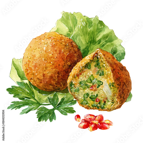 Watercolor-style vector illustration of Falafel, isolated on a clean white background.
