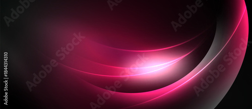 Abstract pink waves, dark background. Smooth gradients create dynamic, flowing visual effect. Modern design element.