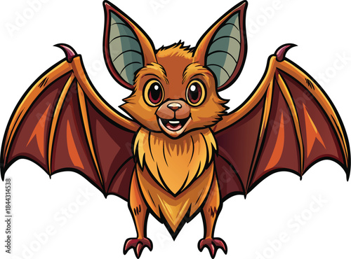 Cute red fox cartoon vector illustration drawing of a funny wild mammal with an orange tail in the forest