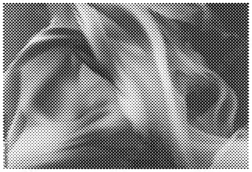 Abstract halftone wave gradient with textured glass effect.	