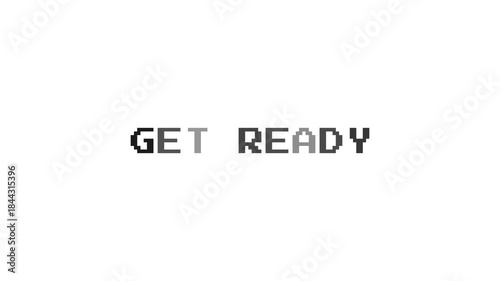 Get Ready Pixel Text on White Background. Retro Arcade Countdown Screen