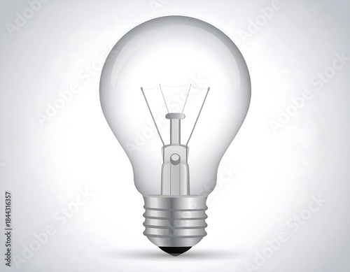 Transparent incandescent bulb, featuring inner filaments and metal base, on a gradient white background