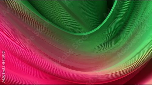 Flowing magenta and green silk abstract waves background loop.