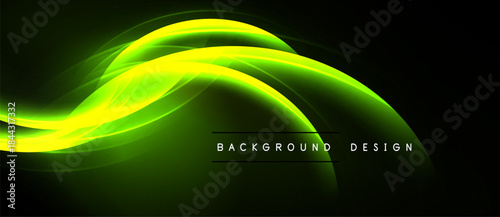 Bright green waves flow across black background. Dynamic lines create abstract, modern visual effect. Smooth curves suggest movement, energy.