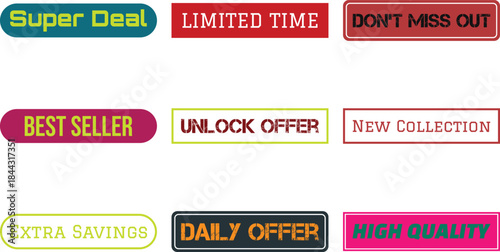 nine colorful sale labels isolated on white background