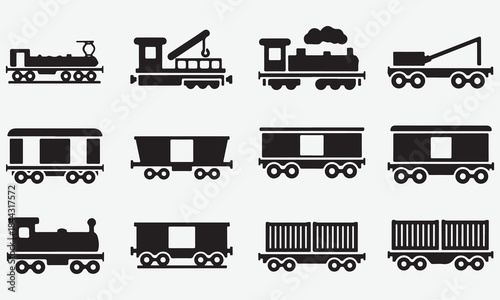 Collection of Black and White Train and Wagon Icons