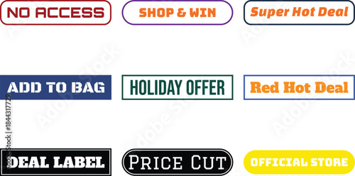 nine rectangular and oval shaped labels isolated on transparent background