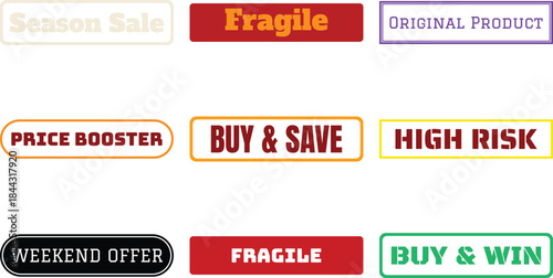 Set of various colored label stickers isolated on a transparent background