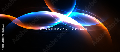 Abstract neon waves, vibrant colors, dark background. Modern design elements create dynamic visual effect. Smooth curves, glowing lines.